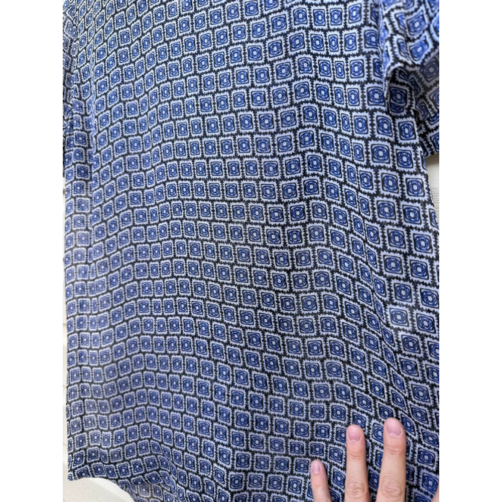 Diane Von Furstenberg Silk Geometric Short Sleeve Top Blue Print Women’s Medium - Picture 4 of 9